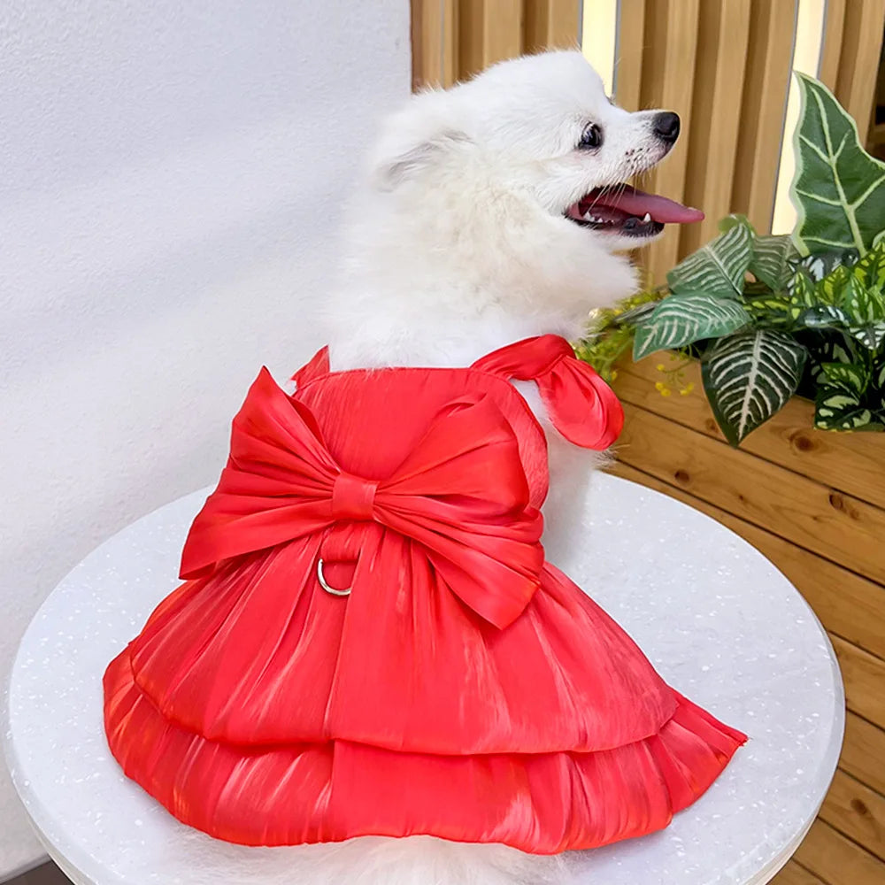 Pet Wedding Dress Dress Bow Skirt Dog Cat Clothing Pull Teddy Bears Spring/Summer Puppy Clothes Dog Clothes for Small Dogs