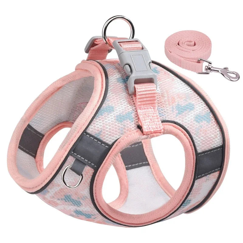 Cat Dog Harness Vest Chest Rope Set Adjustable Pet Harness Vest Breathable Mesh Chest Strap For Small Dogs Cats Printed Leads