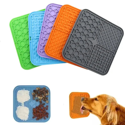 Alfombrilla de silicona para lamer para perros, plato de comida lenta para mascotas, distracción para el baño de perros, ventosa de silicona para perros, suministros para entrenamiento de comida para perros