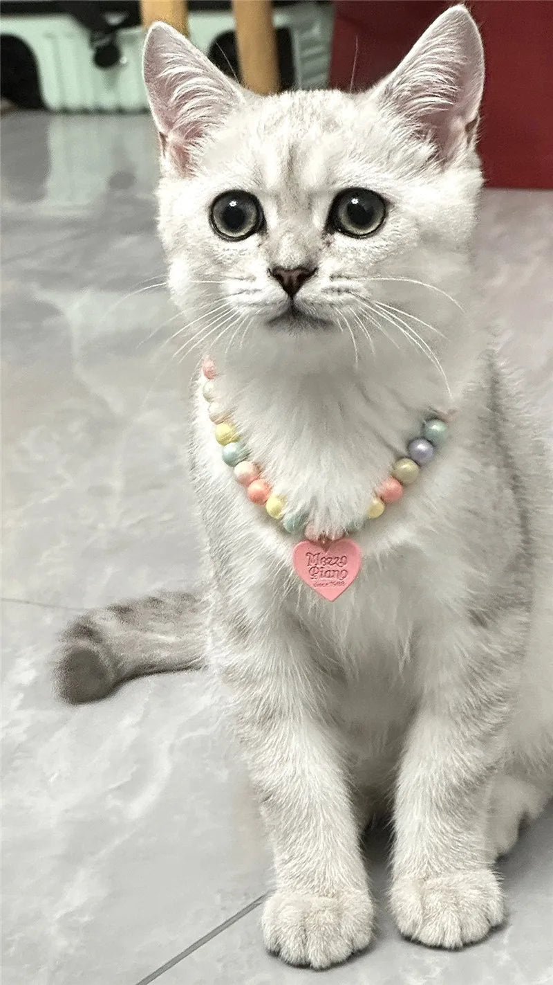 Simple Heart Letters Pendant Pet Pearl Necklace Cute Neck Decoration for Cat Puppy Dog High-grade Gift Cat Collar Pet Accessorie