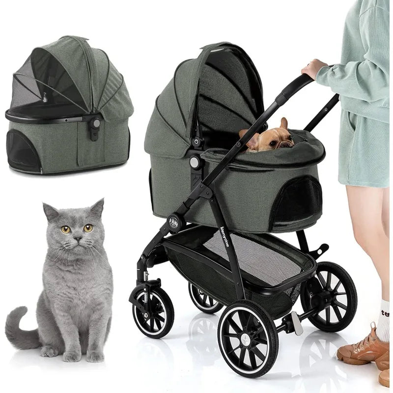 Kenyone Pet Stroller 3 in 1 Dog Stroller for Medium Small Size Dogs, Large Cat Stroller with Detachable Carrier for Puppies