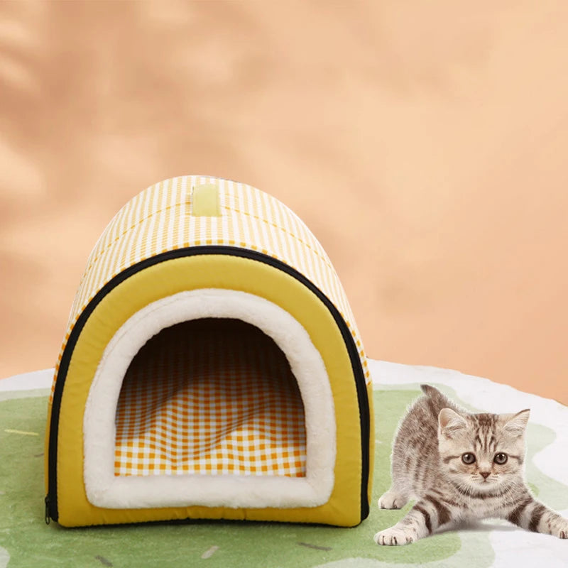 Semi Enclosed Dog House Detachable Washable Cat Nest Thickened Dual-purpose Pet Nest Portable Handle House for Cats Puppy Warm