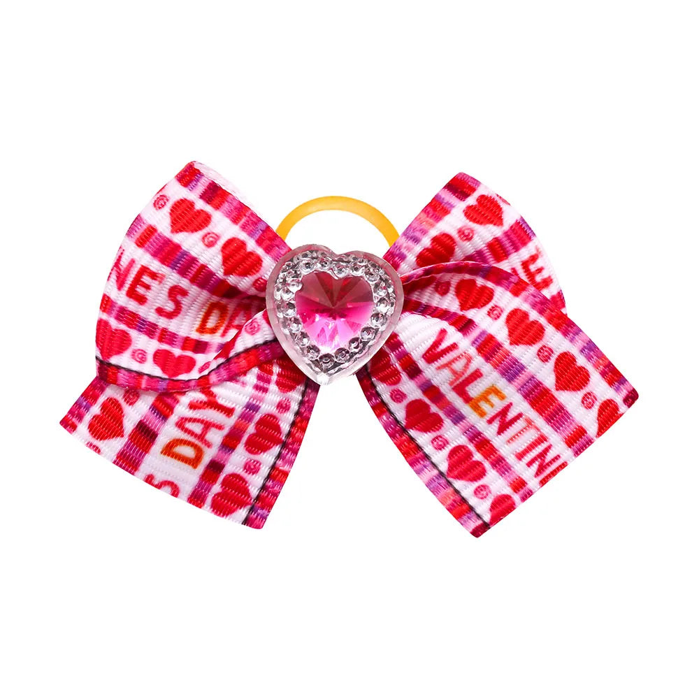 20PCS Red/Pink Series Dog Bows Valentine's Day Bows for Dogs Cute Cat Dog Bows for Rubber Band Pet Hair Bowknot Dog Accessories