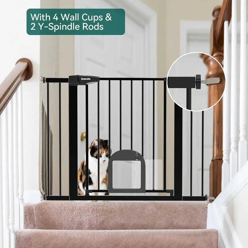 Baby Gate with Adjustable Cat Door, 29-43" Auto Close Durable Dog Gate for Stairs, Doorways and House,