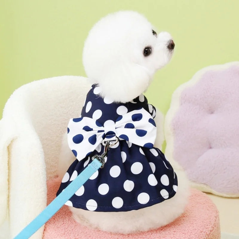 Fashion Bow Dog Dress Summer Dog Clothes Sweet Puppy Princess Skirt Dot Print Cat Dress Soft Dogs Apparel Pet Product Supplies