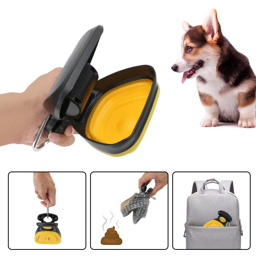 ABS Poop Scoop Portable With 1 Roll Decomposable bags Dog Pet Travel Foldable Pooper Scooper Poop Trash Bag Storage Box