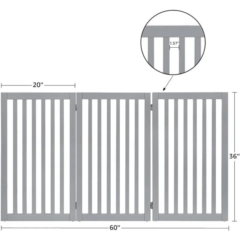 36”H Free Standing Pet Gate for Dog Cat Baby, Tall Wooden Dog Gates for Doorway, Stairs, Foldable Pet Fence for The House