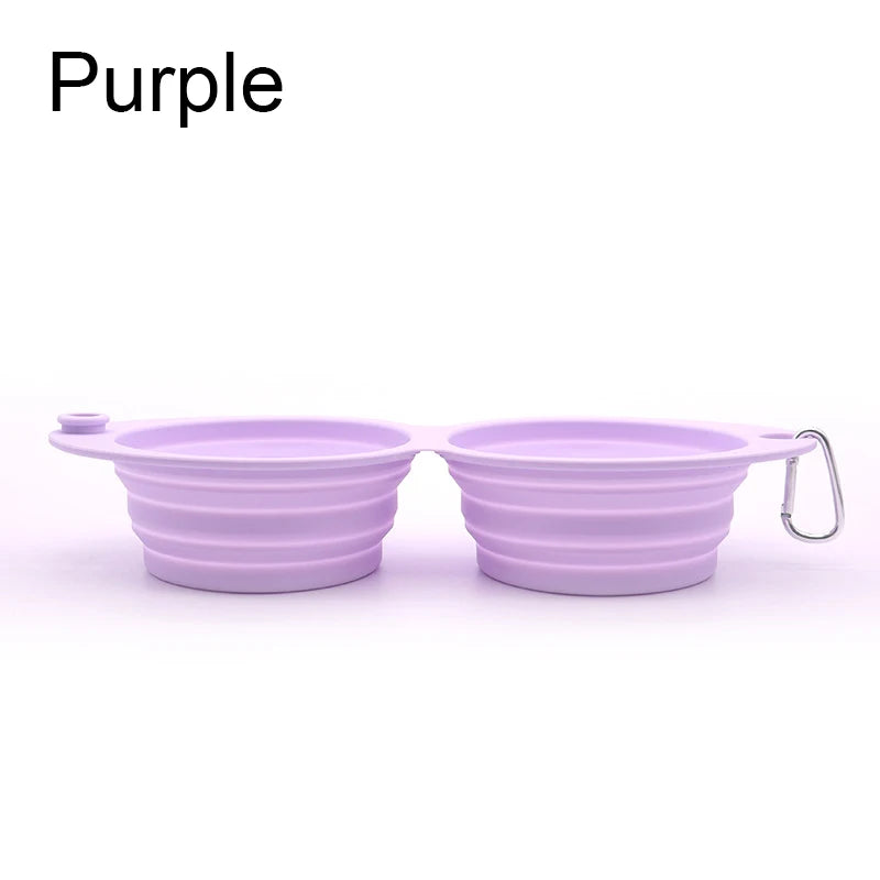 Foldable Dog Bowl Silicone Double Bowl Collapsible Dog Food Bowl Water Outdoor Pet Travel Drinking Bowl for Dogs Feeder Dish