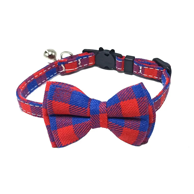 Pet Breakaway Kitten Cat Collar Bow Tie with Bell Cute Plaid Christmas Red Adjustable Dog Collar for Cats Kitten Accessories