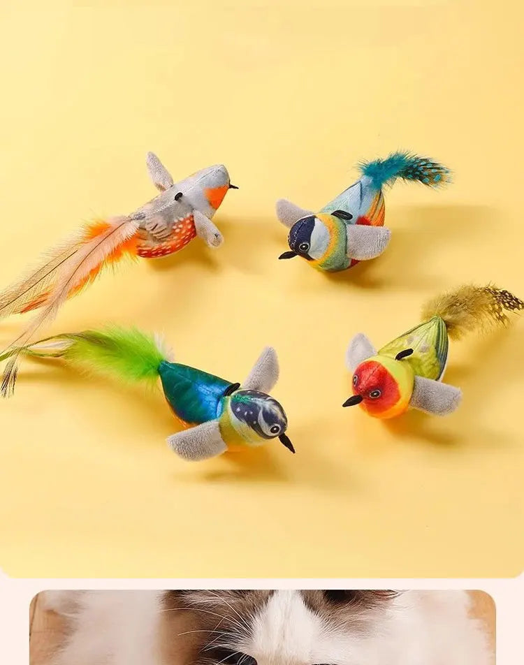 Pet Cat Toys Flying Bird Cat Toy Flapping Wings Sparrow Catnip Toys Vivid Chirping Simulation Bird Interactive Cat Toy