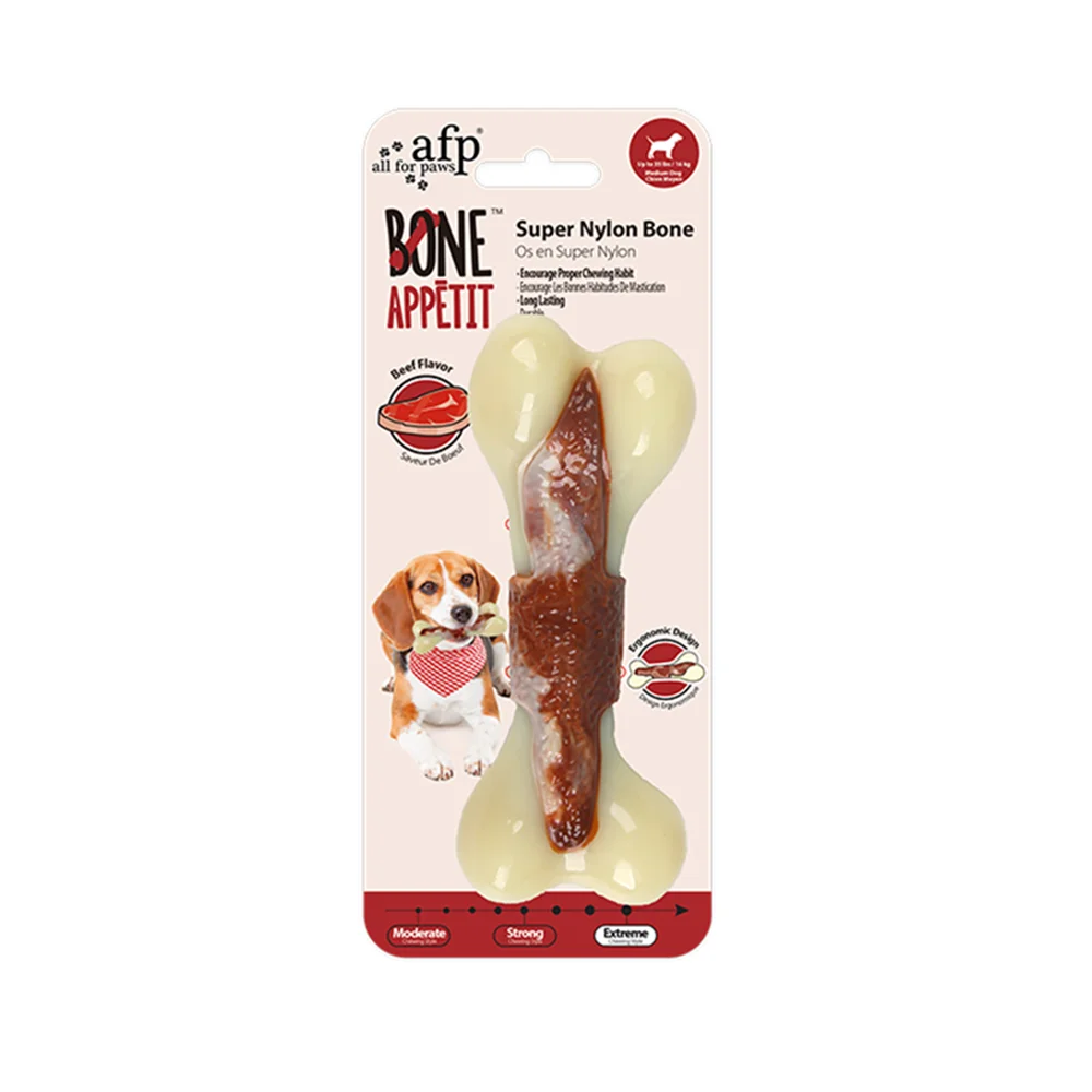 All For Paws Dogs Bone Chew Toys Nearly Indestructible Non-Toxic Anti-bite Aggressive Chewers Super Nylon Bone With Beef Flavor