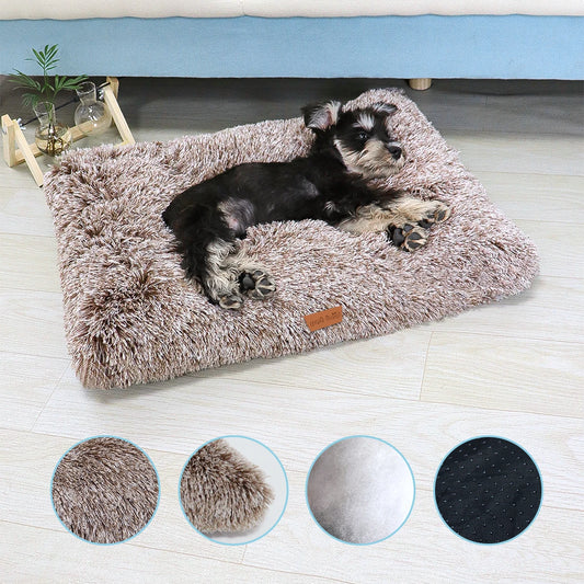 Dog Bed Pet Mat Pet Bed Washable Plush Pet Crate Bed For Dog Anti-Slip Pet Mat Bed For Cat Fluffy Comfy Pet Sleeping Mat