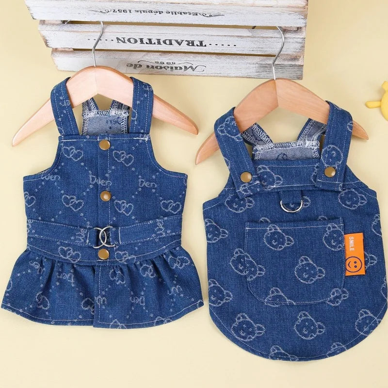 Love Jeans Costume Pet Denim Dress for Dogs Small Dog Harness Vest Luxury Dog Suspender Skirt Cute Print Puppy Clothes Dropship