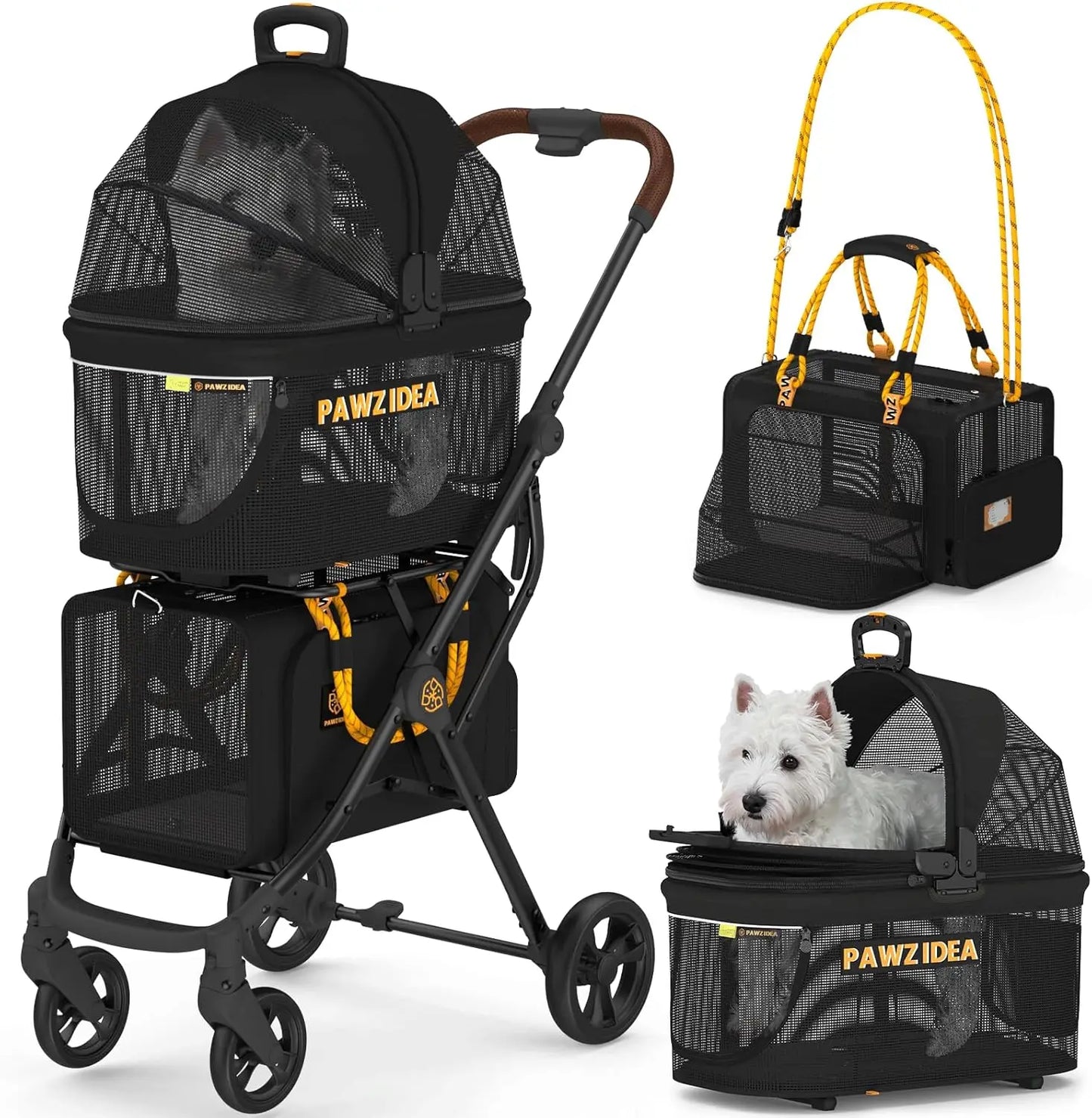 PAWZIDEA Double Pet Stroller for 2 Cats Dogs Small & Medium, TSA Airline Approved Cat Carrier Expandable, Cat Stroller