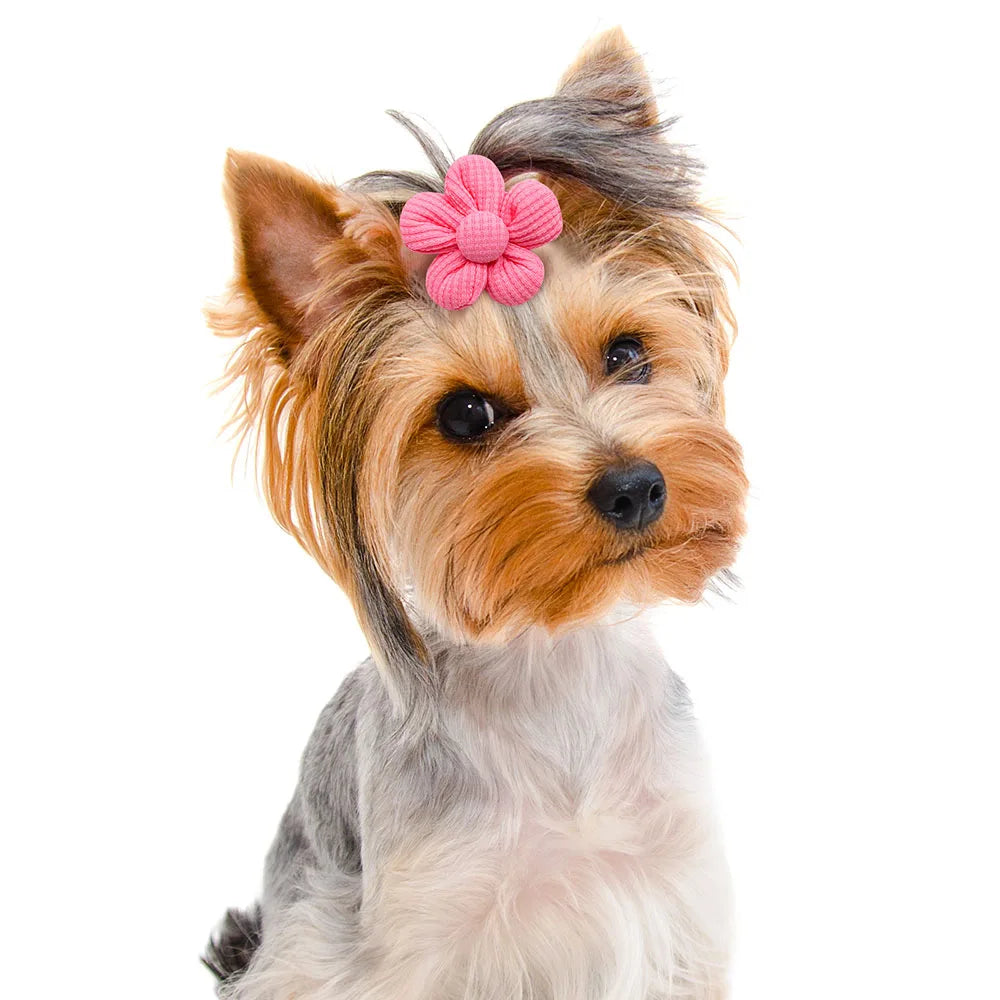 10PS Flower Shape Dog Grooming Bowknot Small Dogs Hair Bows Rubber Bands Pet Cat Dog Hair Bows Pet Hair Accessories Pet Supplies