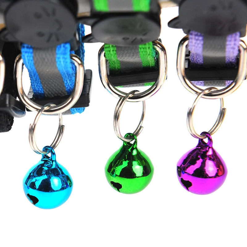 Nylon Pet Collar Night Safety Reflective Cat And Dog Collar Adjustable Pet Necklace Cartoon Cat Head Colorful Bell Pet Leash