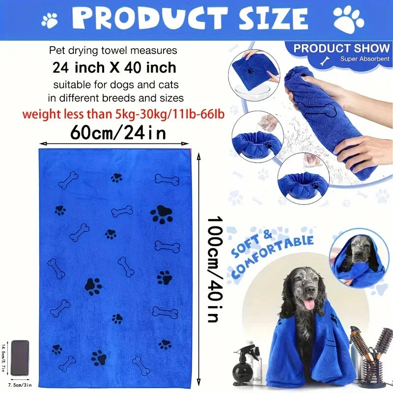 Pet Towel 60x100cm Drying Dog Cat Bath Towel Microfiber Quick-drying Dog Claw Absorbent Blue Grey Bath Towel Pet Bath Products