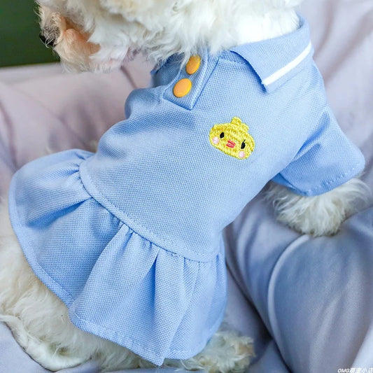 1PC Pet Clothing Cat Spring/Summer Thin Pullover Polo Student Dress Blue Suitable for Small and Medium Dogs