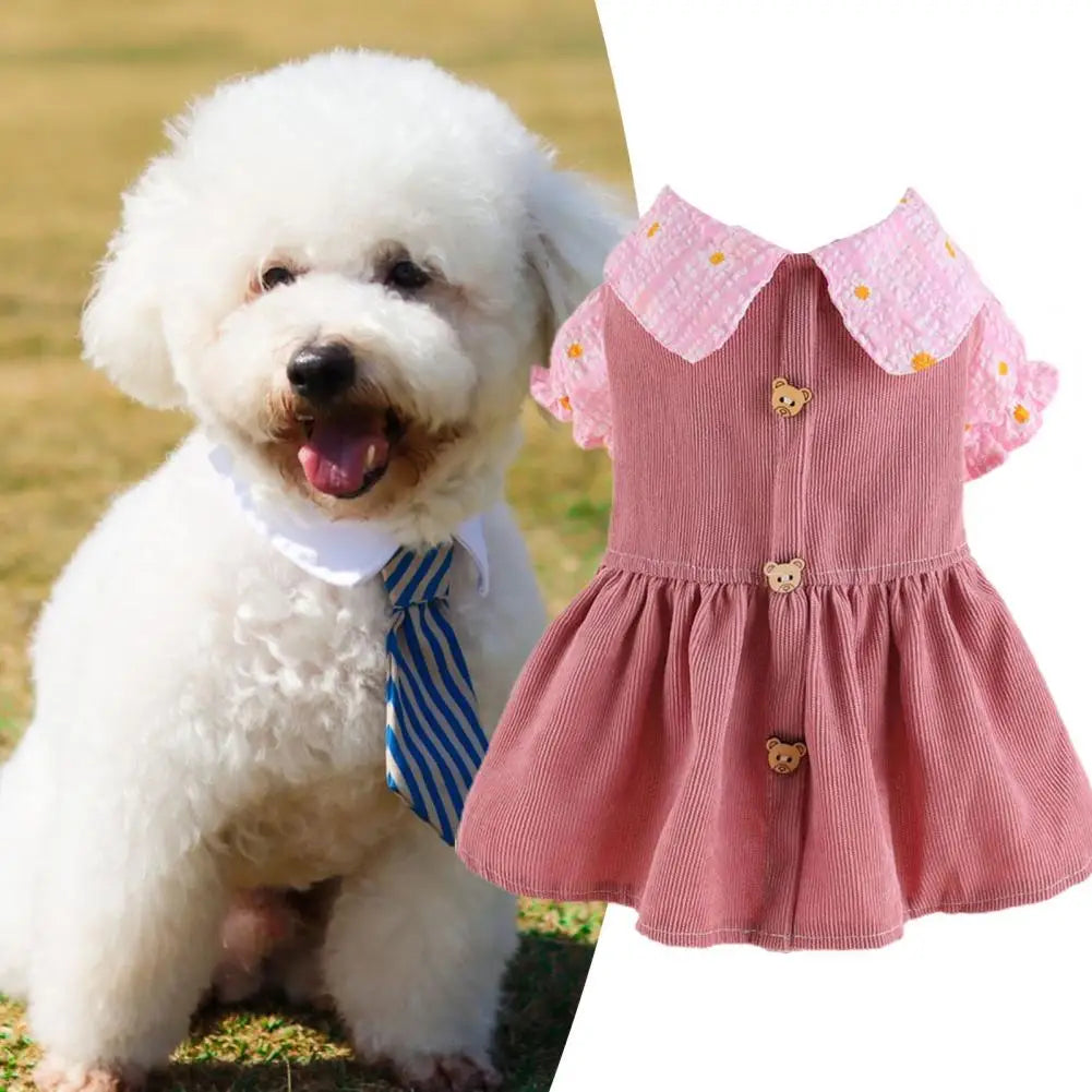 Pet Dress Adorable Pet Princess Dress with Cute Bear Button for Spring Summer Soft Comfortable Breathable Cat Dog Outfit Dog