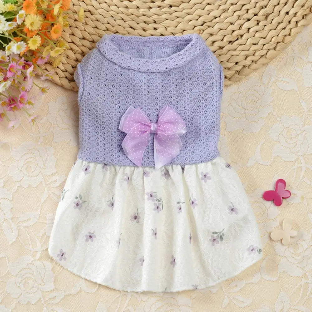 Adorable  Stylish Sweet Ladylike Dog Dress Cotton Dog Clothes Bow Tie   for Daily Life