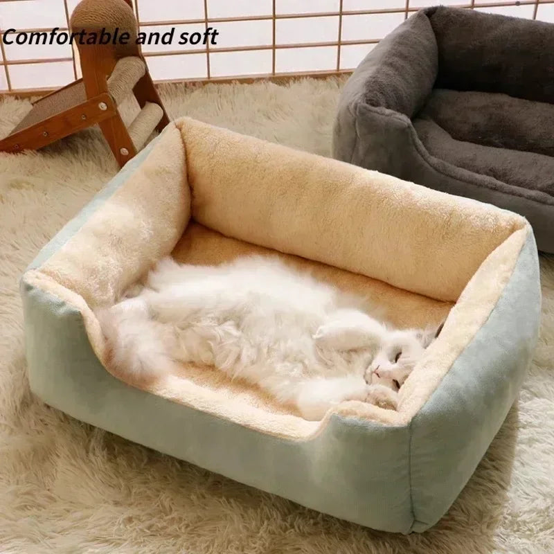 Lit pour chat moelleux et épais carré, coussin chaud et confortable pour animaux de compagnie avec base antidérapante, grand nid doux pour chien, fournitures d'hiver pour animaux de compagnie