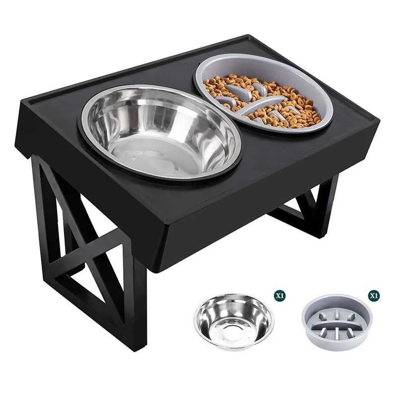 Elevated Dog Bowls 3 Adjustable Heights Dog Food Water Bowl with Slow Feeder Bowl  Dog Bowl For Pet Meal Mat Elevated Bowl Mat