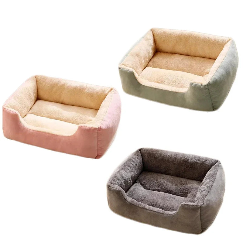 Lit pour chat moelleux et épais carré, coussin chaud et confortable pour animaux de compagnie avec base antidérapante, grand nid doux pour chien, fournitures d'hiver pour animaux de compagnie