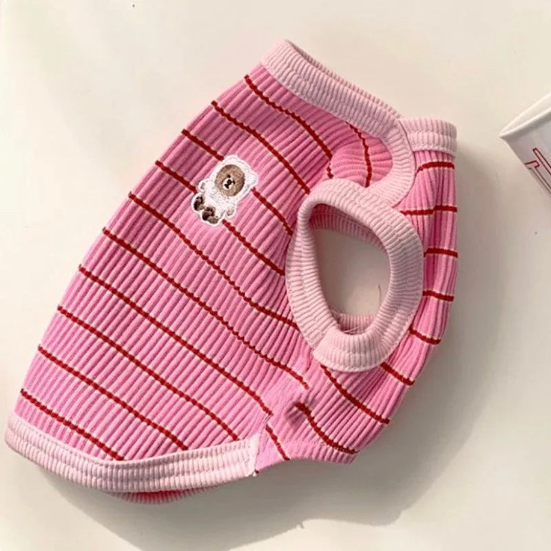 Cute Pet Vest Striped Dog Clothes Comfortable Dog Vest Breathable Puppy Shirt Summer Cat Vest Pet Pullover Bulldog Dog T-Shirt