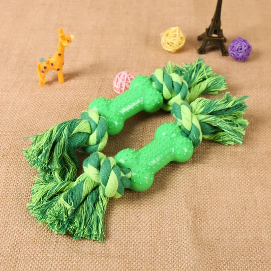 Pet Chew Toy TPR Plastic Bone Dog Toys Clean Up Puppy Tartar Molar Teeth Handmade Cotton Rope Robust Bite Resistant Dogs Product