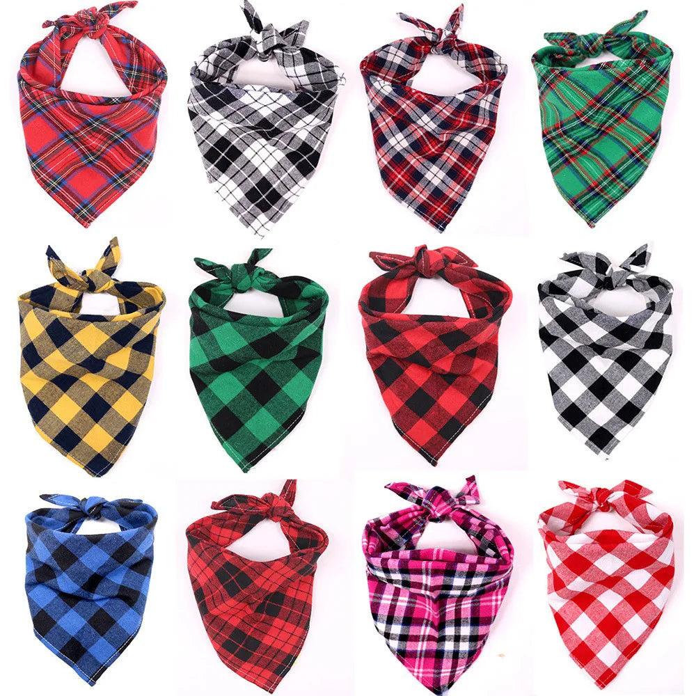 Soft Cotton Pet Dog Bandanas for Small Medium Large Dogs Chihuahua Golden Retriever Puppy Fashion Plaid Pet Triangular Bandage