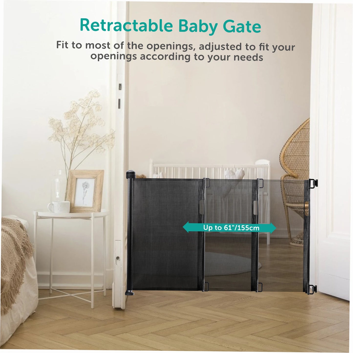 Retractable Pet Dog Mesh Fence Baby Safety Gate 34 inch Tall Extends to 61 inch Wide Indoor Outdoor Baby Gate Safety Barrier