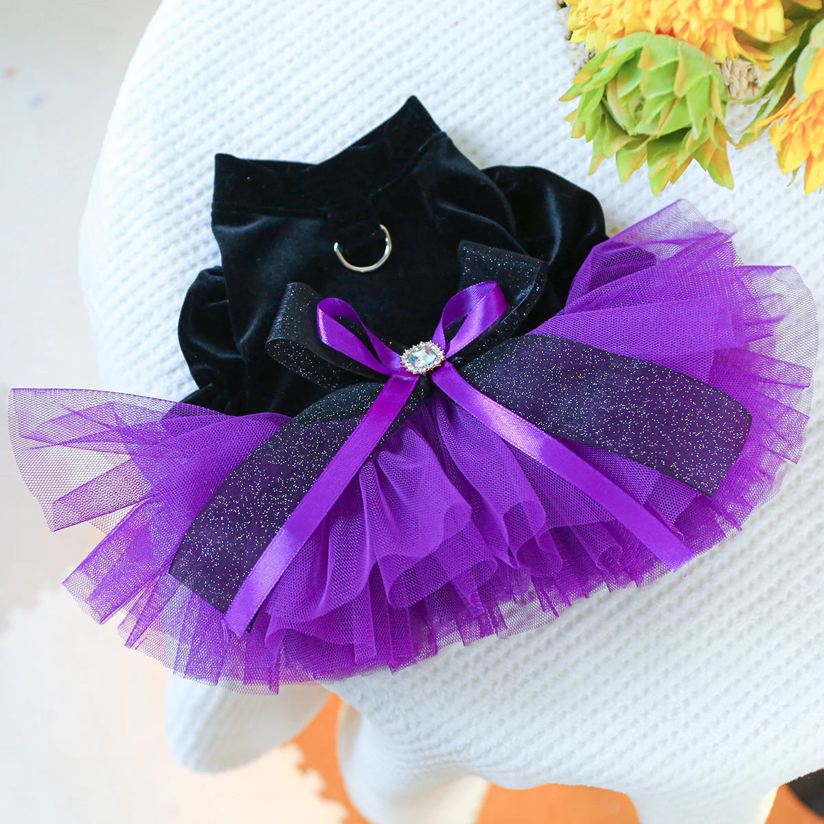 1PC Pet Clothing Dog Autumn Winter Black Velvet Purple Princess Wedding Dress Dress With Drawstring Buckle For Small Medium Dogs