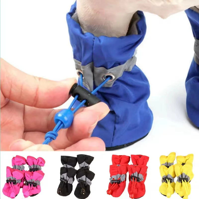 4Pcs/set Waterproof Pet Dog Shoes Anti-slip Rain Boots Footwear for Small Cats Dogs Puppy Dog Pet Booties Pet Paw Accessories