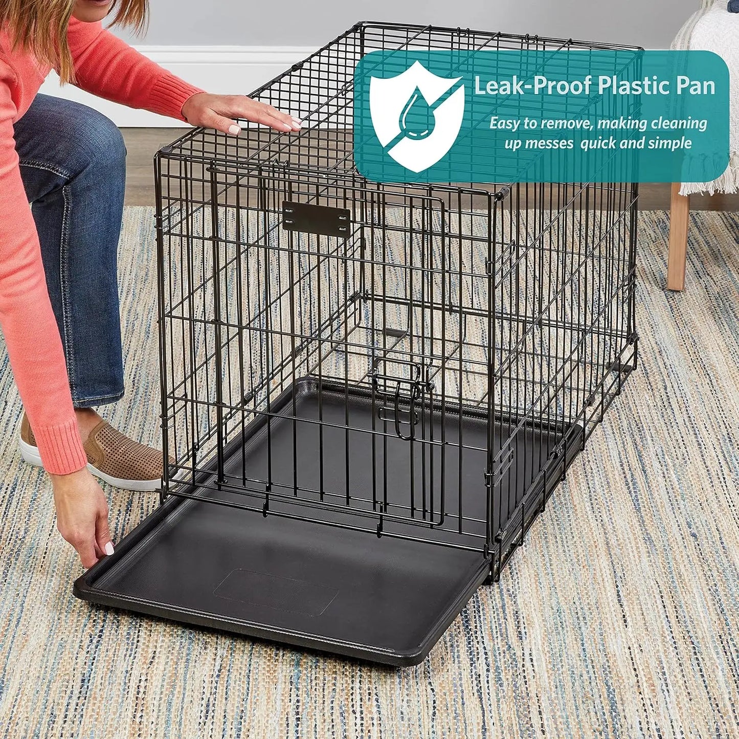 US Double Door iCrate Dog Crate with Leak-Proof Pan, Floor Protection Feet, Divider Panel, Newly Enhanced, US 29-48 Pets