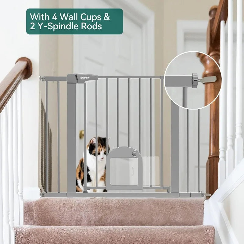 Baby Gate with Adjustable Cat Door, 29-43" Auto Close Durable Dog Gate for Stairs, Doorways and House,