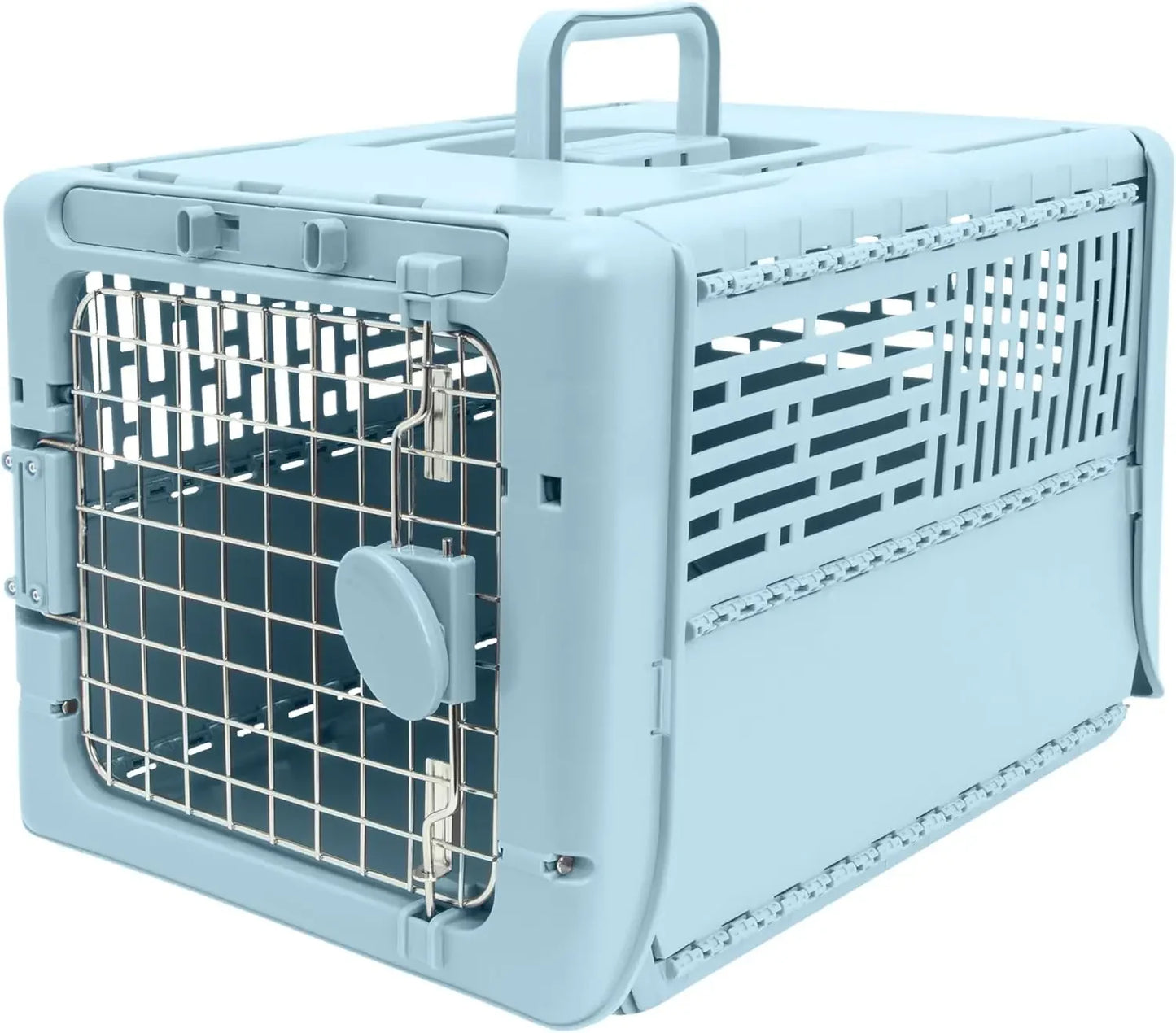 Plastic Kennels Rolling Plastic Wire Door Travel Dog Crate, Collabsible Kennel, 22.1" L x 23.3" W x 30.6" H easy assembly