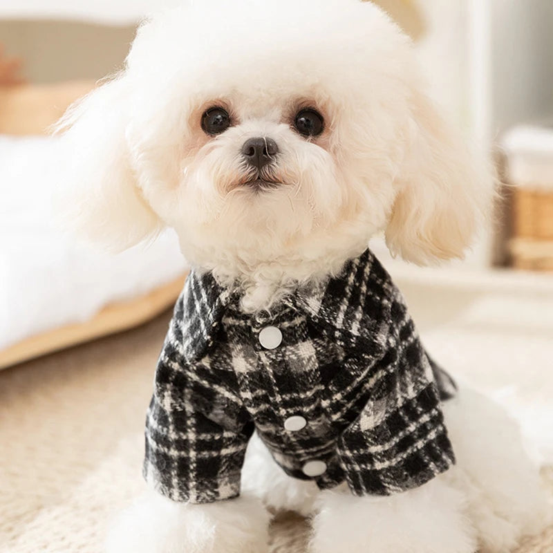 Luxury Dog Clothes Thickened Autumn Winter Warm Pet Dog Dress Puppy Shirt Striped Plaid Dog Costume Chihuahua Bichon Dog Coat