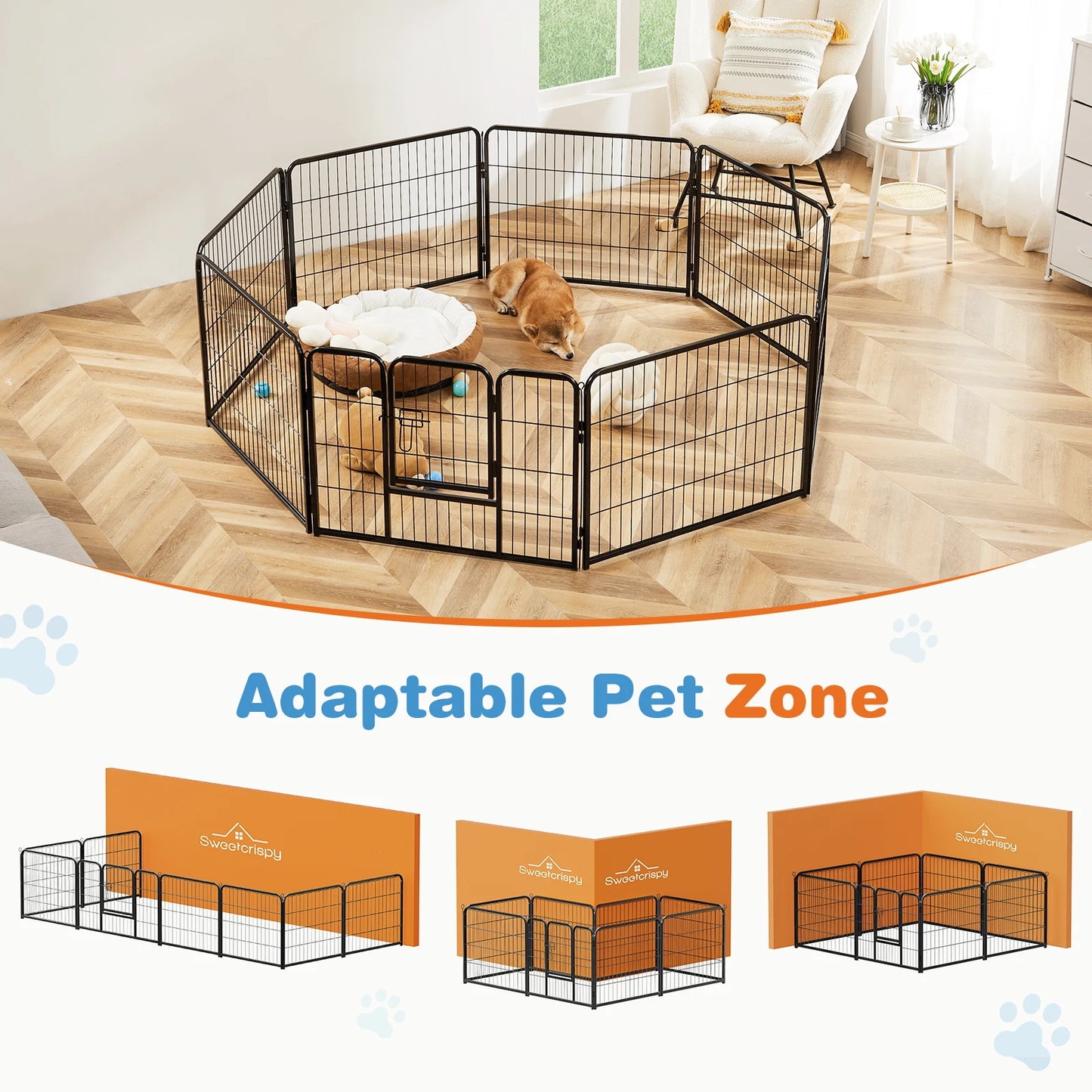 JHK 8 Panel Dog Playpen Indoor Pet Fence Exercise for Yard Gate Heavy Duty Crates with Doors Metal Dog Pen for Camping Outdoor