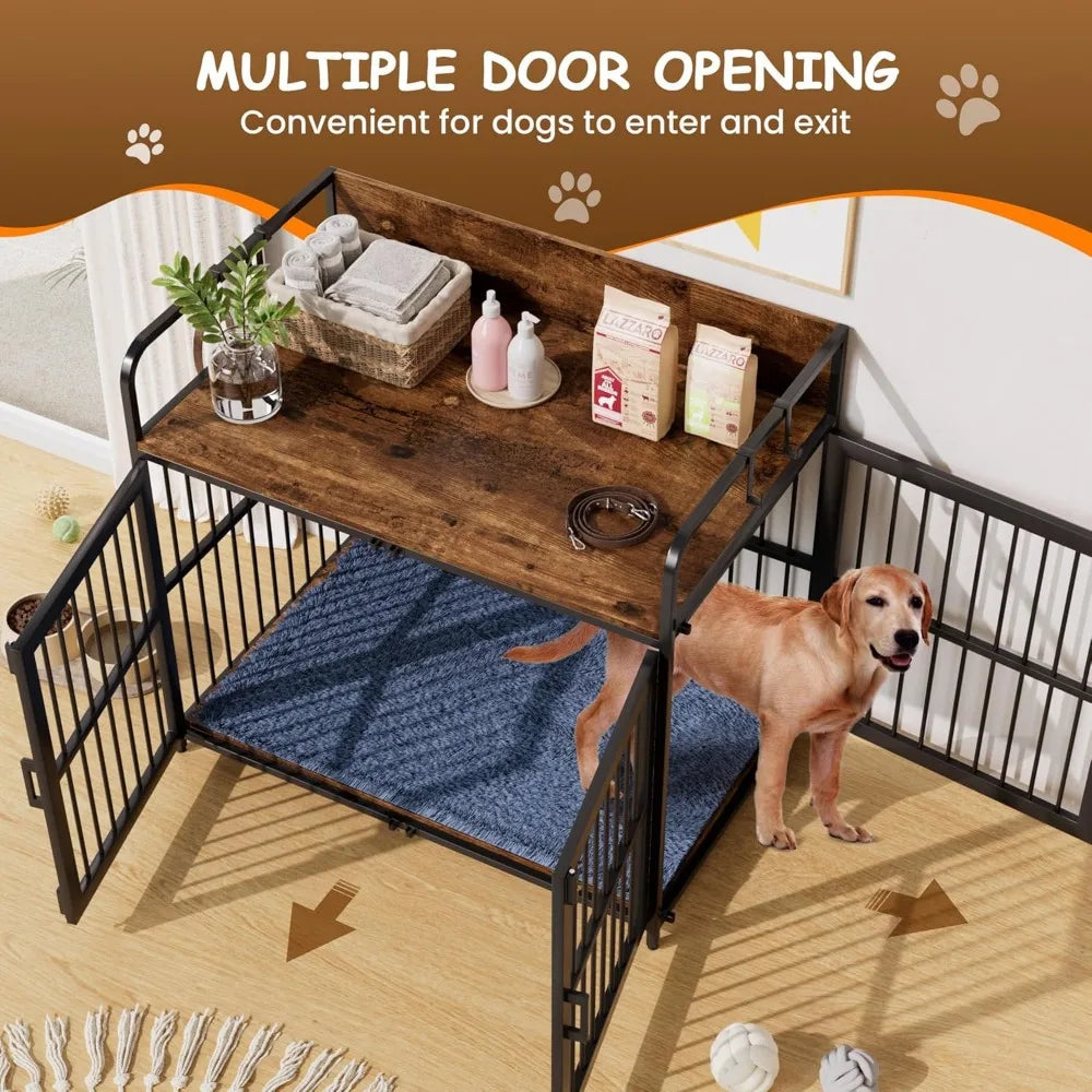 Large Dog Crate Furniture, 43" Wooden Heavy Duty Dog Kennel, Decorative Pet House Dog Crates Side End Table Indoor