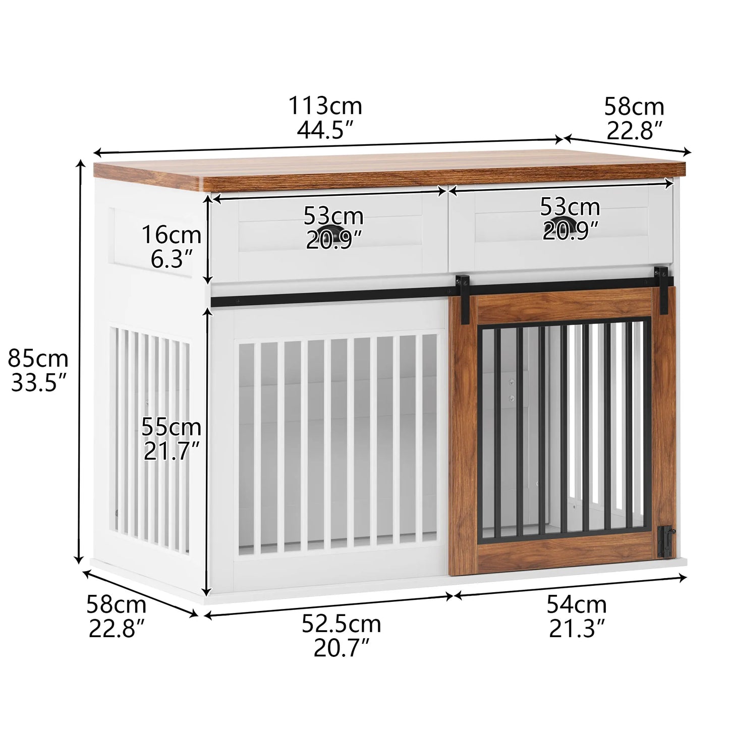 Heavy Duty Furniture Style Dog Crate Two Separate Drawers Large Storage Space Thicken Desktop Wooden Double Door Sideboard