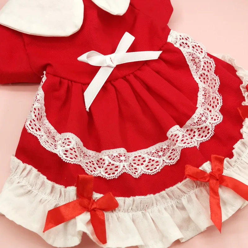 Pet Christmas Maid Dress Dog Clothes Cute Lace Cake Dress Sweet and Lovely Pet Clothes Cat Dress Dog Dresses for Small Dogs