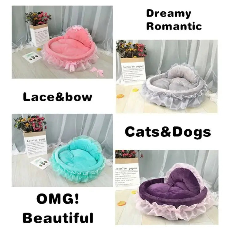 Cute Bow Lace Dog Bed Small Puppy Mattresses Sleeping Mat On The Floor Warm Mat Detachable Pet Dog Basket Pet Beds Furnitures