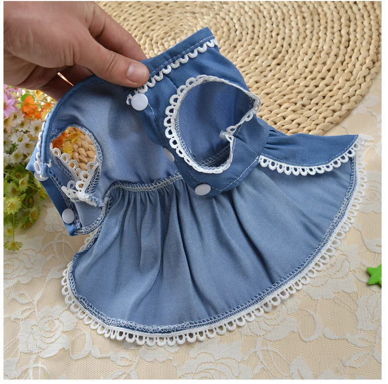 Denim Princess Skirt Comfortable Dog Dress Jeans Lace Pet Dresses for Summer Wear Elegant Bowknot Puppy Clothes Robe Pour Chien