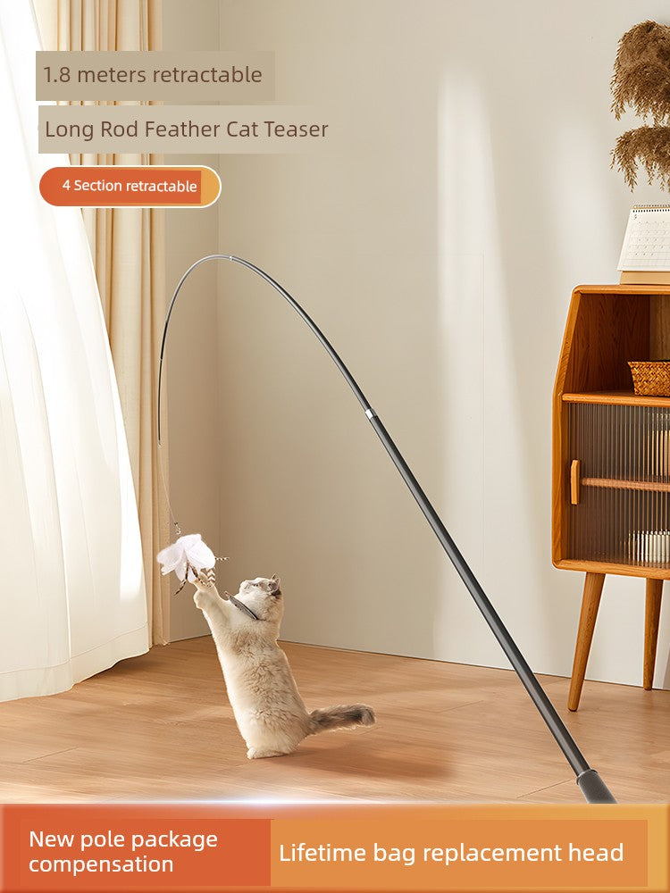 Retractable Long Fishing Rod Steel Wire Bite-Resistant Cat Teaser