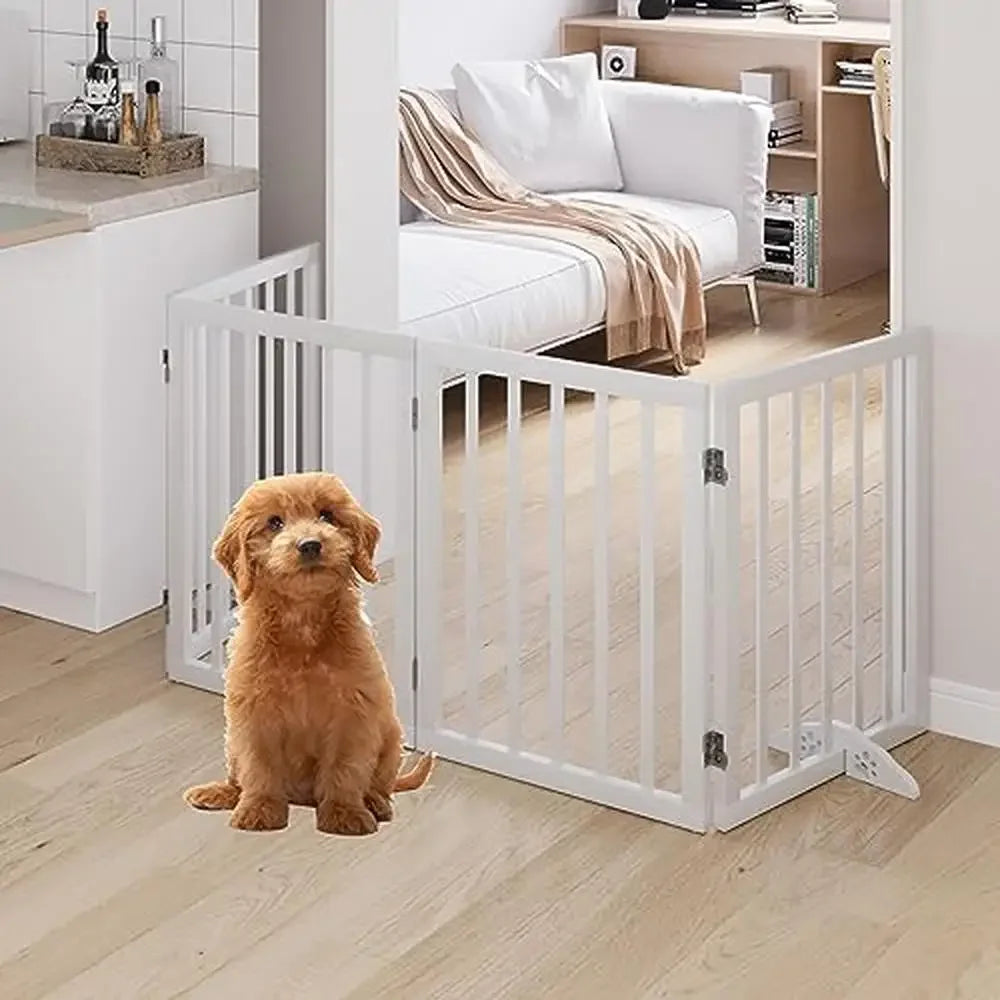 Wooden Foldable Dog Gate Panel Pet Fence Freestanding Indoor House Puppy Cat Barrier I/U/Z Shape 18.5-74" Wide White Wood Gates