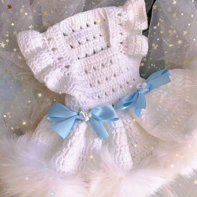 Cat and Dog Dress Autumn Winter Princess Dress Pink Blue Bow Hollow Out Sweater Dress  Fashion Two Legged Pet Clothing