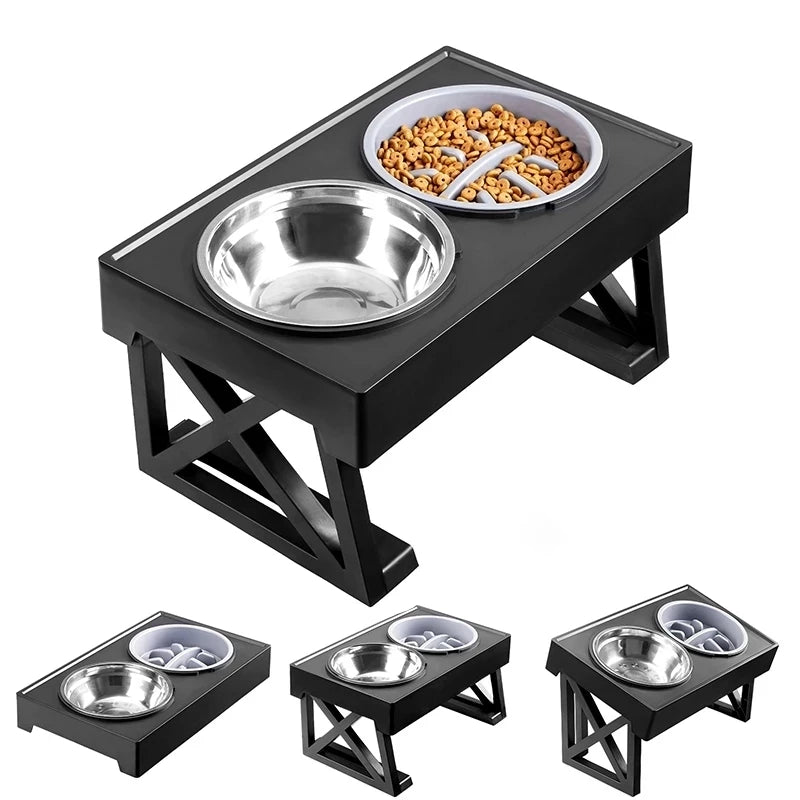 Elevated Dog Bowls 3 Adjustable Heights Dog Food Water Bowl with Slow Feeder Bowl  Dog Bowl For Pet Meal Mat Elevated Bowl Mat