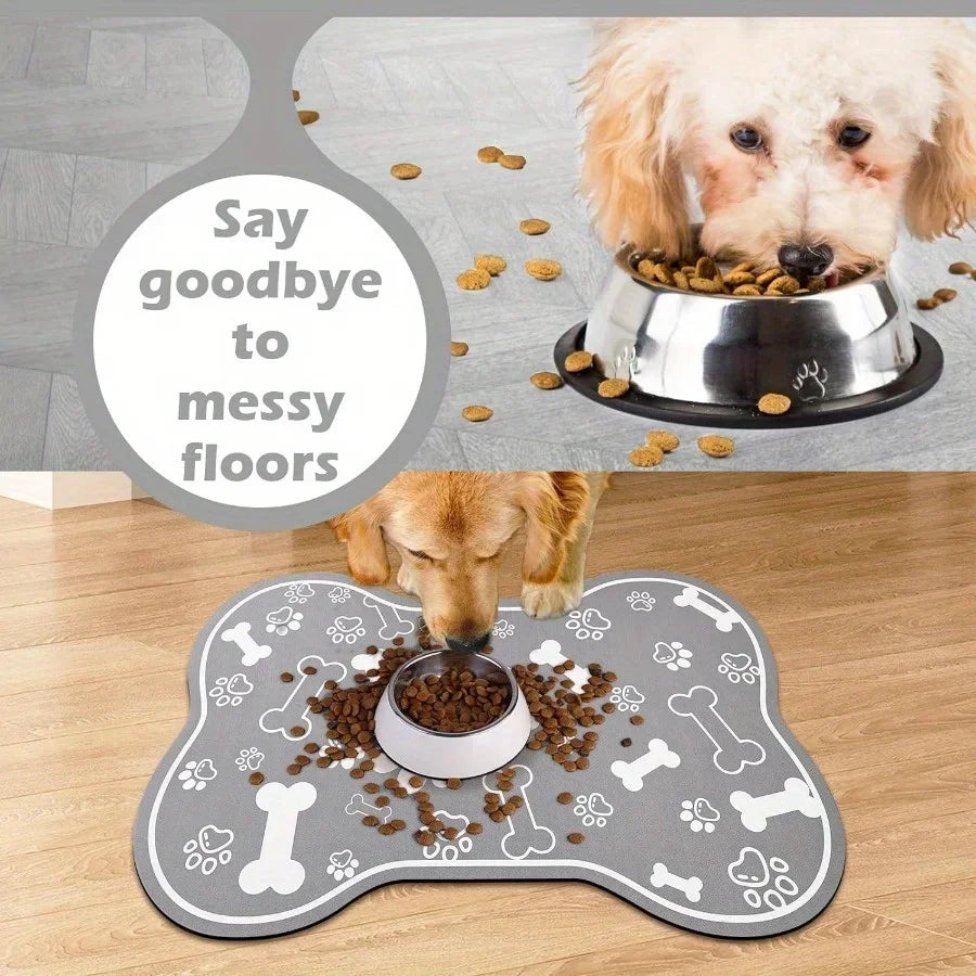 Bone-Shaped Quick-Dry Pet Feeding Mat with Non-Slip Rubber Backing - Stain-Resistant Diatom Mud Dog & Cat Bowl Placemat