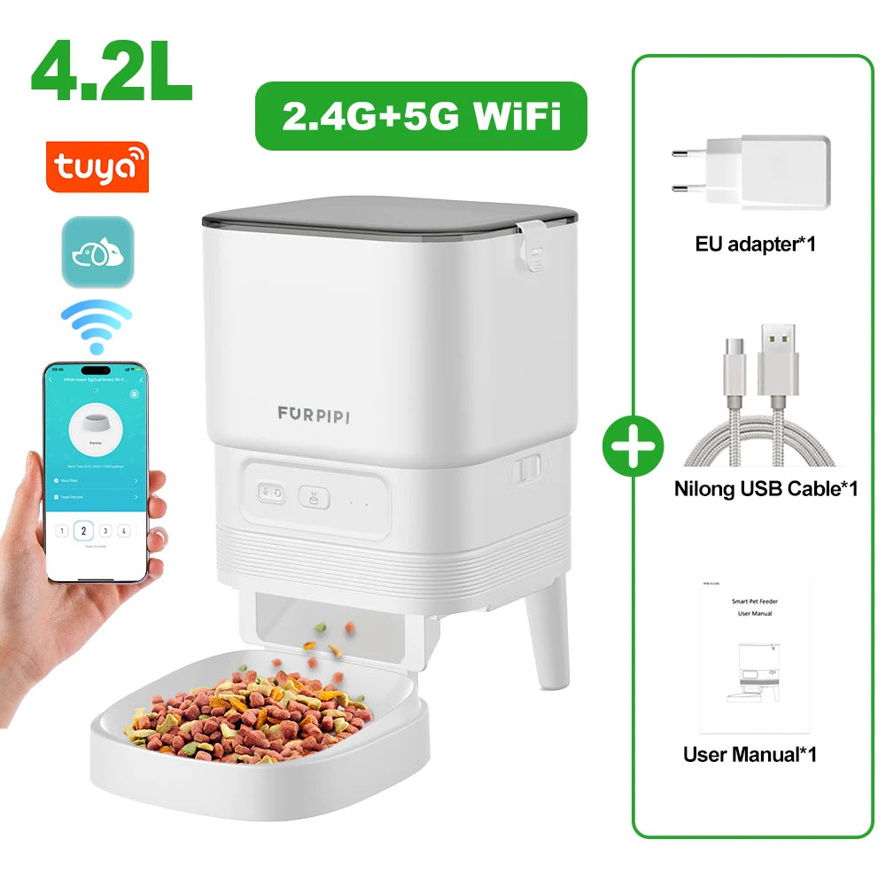 Automatic Feeder for Cat Dog 5G WiFi Smart Cat Feeder Feed Time Setting for Pets Dogs Cats Food Automatic Dispenser Bowl Furpipi