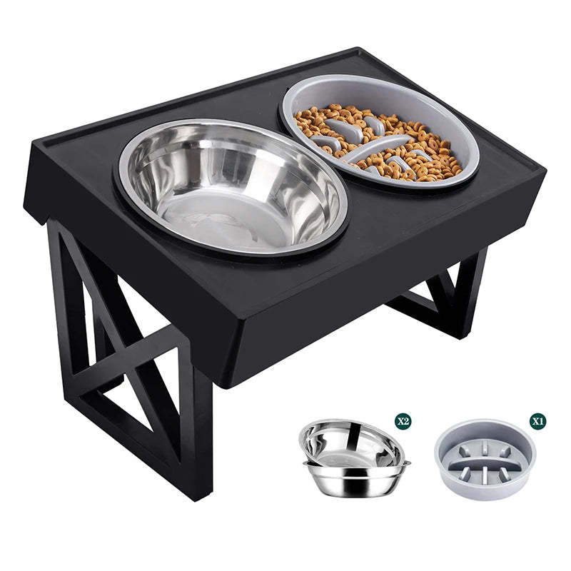 Elevated Dog Bowls 3 Adjustable Heights Dog Food Water Bowl with Slow Feeder Bowl  Dog Bowl For Pet Meal Mat Elevated Bowl Mat